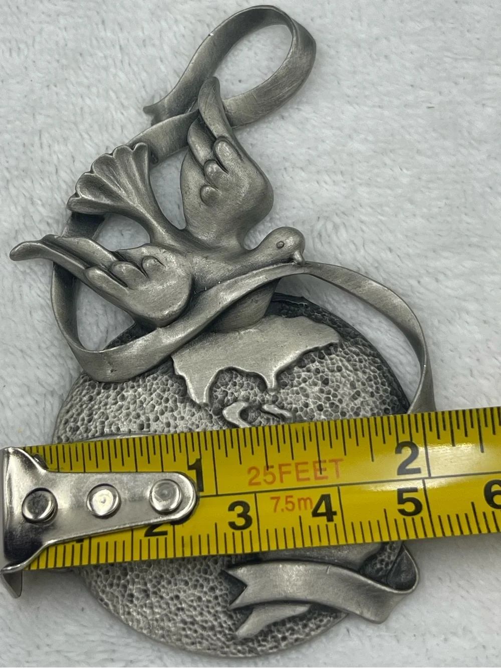 VTG Avon Annual Solid Pewter Ornament: “Year 2000” Peaceful Millennium with Dove
